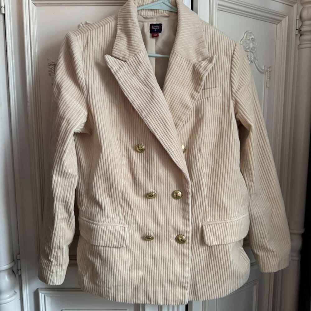 Rowing Blazers/Target cream corduroy double breasted blazer,  womens size medium